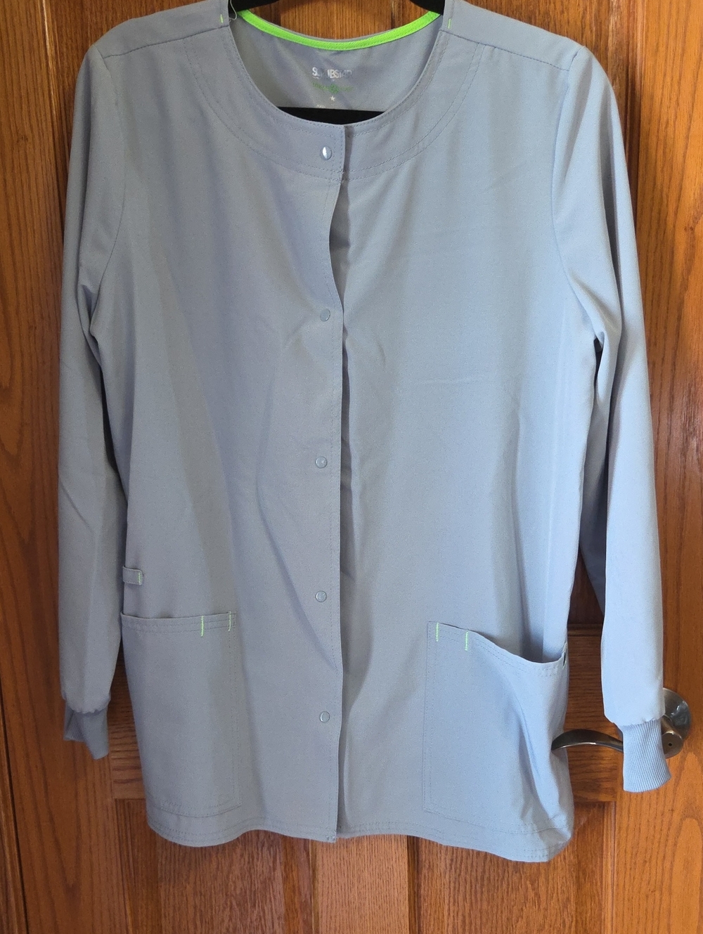 Scrubstar Light Gray Women's Snap-Front Medical Jacket with Neon Green Trim